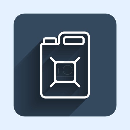 Illustration for White line Canister for gasoline icon isolated with long shadow background. Diesel gas icon. Blue square button. Vector - Royalty Free Image