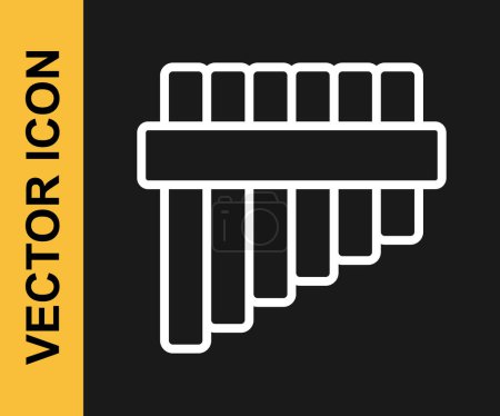 Illustration for White line Pan flute icon isolated on black background. Traditional peruvian musical instrument. Folk instrument from Peru, Bolivia and Mexico.  Vector - Royalty Free Image