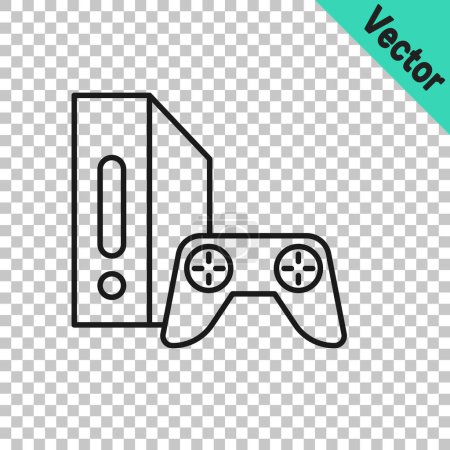 Illustration for Black line Video game console with joystick icon isolated on transparent background. Vector. - Royalty Free Image