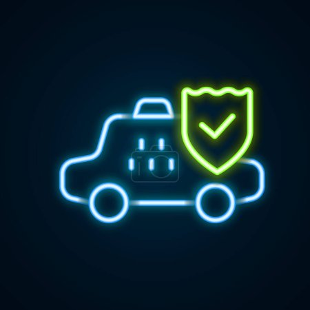 Téléchargez les illustrations : Glowing neon line Taxi car insurance icon isolated on black background. Colorful outline concept. Vector - en licence libre de droit