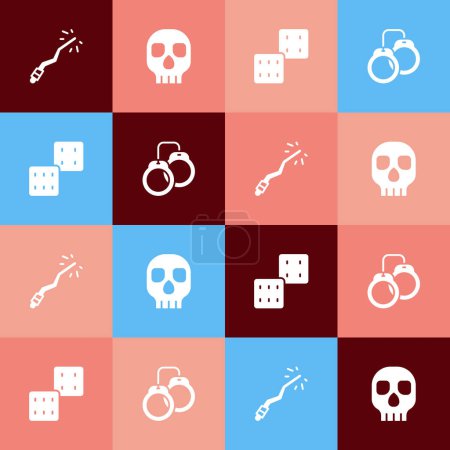 Illustration for Set pop art Magic wand, Skull, Game dice and Handcuffs icon. Vector - Royalty Free Image
