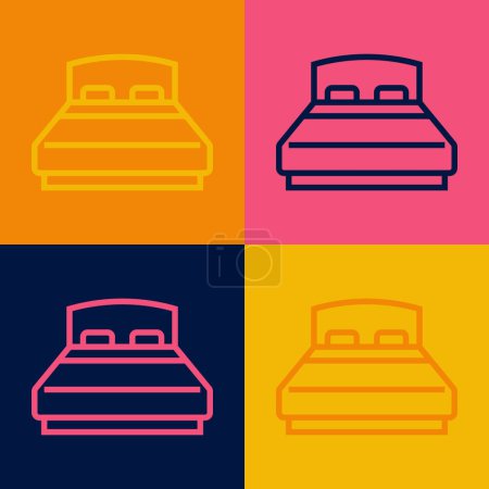 Téléchargez les illustrations : Pop art ligne Grand lit pour deux ou une personne icône isolée sur fond de couleur. Vecteur - en licence libre de droit