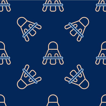 Ilustración de Line Badminton shuttlecock icon isolated seamless pattern on blue background. Sport equipment.  Vector - Imagen libre de derechos