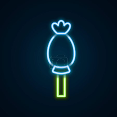 Téléchargez les illustrations : Glowing neon line Opium poppy icon isolated on black background. Poppy Papaver somniferum flower seed head. Colorful outline concept. Vector - en licence libre de droit