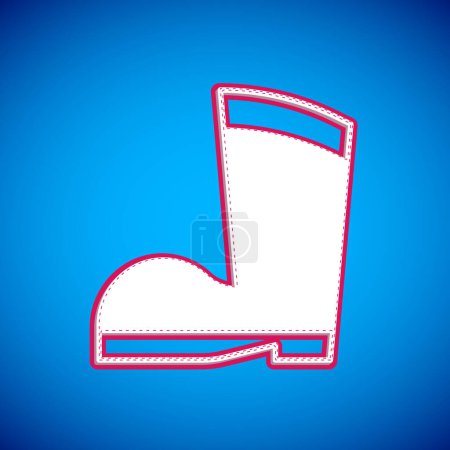 Illustration for White Waterproof rubber boot icon isolated on blue background. Gumboots for rainy weather, fishing, gardening.  Vector - Royalty Free Image