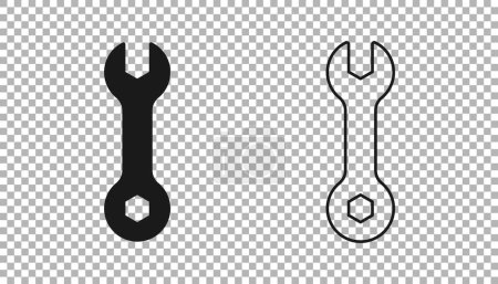 Illustration for Black Wrench spanner icon isolated on transparent background. Spanner repair tool. Service tool symbol.  Vector - Royalty Free Image