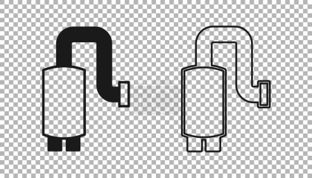 Black Car muffler icon isolated on transparent background. Exhaust pipe.  Vector