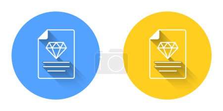 Illustration for White Certificate of the diamond icon isolated with long shadow background. Circle button. Vector - Royalty Free Image