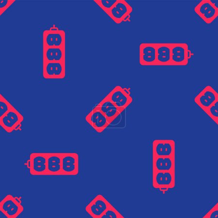 Illustration for Red Electric extension cord icon isolated seamless pattern on blue background. Power plug socket.  Vector - Royalty Free Image