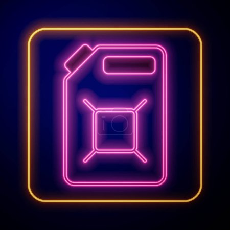 Illustration for Glowing neon Canister for gasoline icon isolated on black background. Diesel gas icon.  Vector - Royalty Free Image