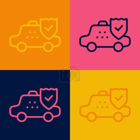 Téléchargez les illustrations : Pop art line Taxi car insurance icon isolated on color background.  Vector - en licence libre de droit