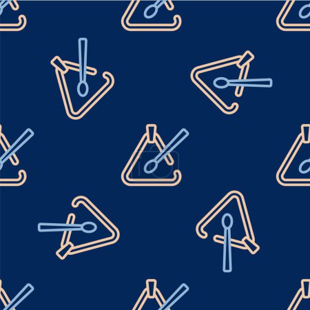 Ilustración de Línea Triángulo icono del instrumento musical patrón inconsútil aislado sobre fondo azul. Vector - Imagen libre de derechos