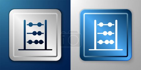 Illustration for White Abacus icon isolated on blue and grey background. Traditional counting frame. Education sign. Mathematics school. Silver and blue square button. Vector - Royalty Free Image