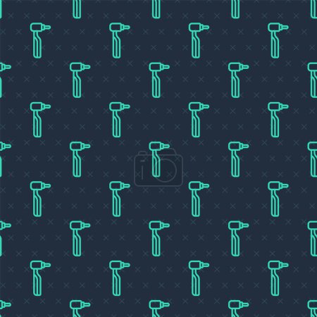 Illustration for Green line Tooth drill icon isolated seamless pattern on blue background. Dental handpiece for drilling and grinding tools.  Vector - Royalty Free Image