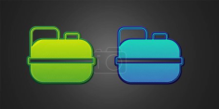 Illustration for Green and blue Canister for gasoline icon isolated on black background. Diesel gas icon. Vector. - Royalty Free Image