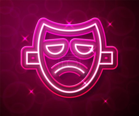 Ilustración de Glowing neon line Drama theatrical mask icon isolated on red background. Vector. - Imagen libre de derechos