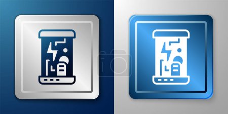 Ilustración de White Futuristic cryogenic capsules or containers icon isolated on blue and grey background. Cryonic technology for humans or cryogenic chamber. Silver and blue square button. Vector. - Imagen libre de derechos