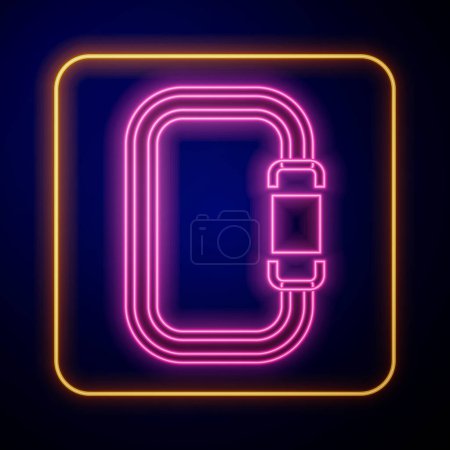 Illustration for Glowing neon Carabiner icon isolated on black background. Extreme sport. Sport equipment.  Vector - Royalty Free Image