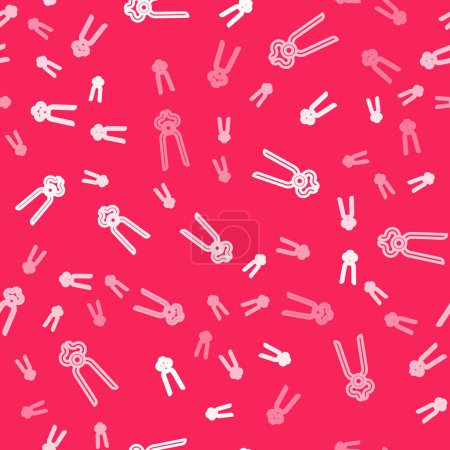 Téléchargez les illustrations : White line Blacksmith pliers tool icon isolated seamless pattern on red background.  Vector - en licence libre de droit