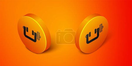 Ilustración de Isometric Clamp and screw tool icon isolated on orange background. Locksmith tool. Orange circle button. Vector - Imagen libre de derechos