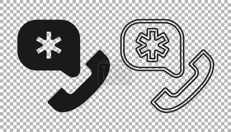 Téléchargez les illustrations : Téléphone noir avec appel d'urgence 911 icône isolée sur fond transparent. Police, ambulance, pompiers, appel, téléphone. Vecteur - en licence libre de droit