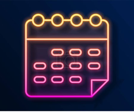 Illustration for Glowing neon line School timetable icon isolated on black background.  Vector - Royalty Free Image