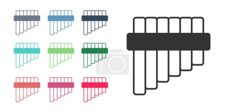 Illustration for Black Pan flute icon isolated on white background. Traditional peruvian musical instrument. Folk instrument from Peru, Bolivia and Mexico. Set icons colorful. Vector - Royalty Free Image