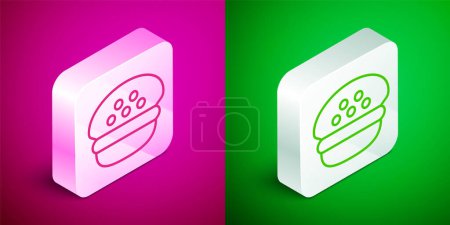 Téléchargez les illustrations : Isometric line Taxi driver cap icon isolated on pink and green background. Silver square button. Vector - en licence libre de droit