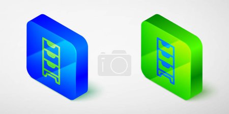 Illustration for Isometric line Chest of drawers icon isolated on grey background. Blue and green square button. Vector - Royalty Free Image
