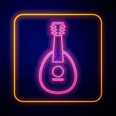 Téléchargez les illustrations : Lumineux néon Instrument de musique traditionnel mandoline icône isolée sur fond noir. Vecteur - en licence libre de droit