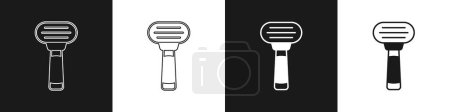 Illustration for Set Shaving razor icon isolated on black and white background.  Vector - Royalty Free Image