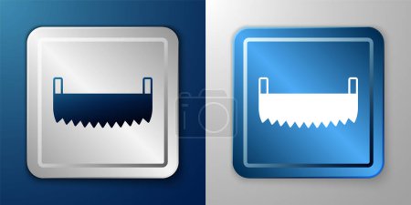 Illustration for White Two-handed saw icon isolated on blue and grey background. Silver and blue square button. Vector - Royalty Free Image