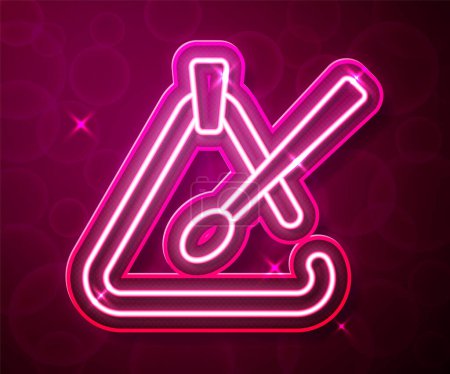Ilustración de Glowing neon line Triangle musical instrument icon isolated on red background. Vector. - Imagen libre de derechos