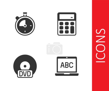 Ilustración de Set Laptop Stopwatch CD o DVD e icono de la calculadora. Vector. - Imagen libre de derechos