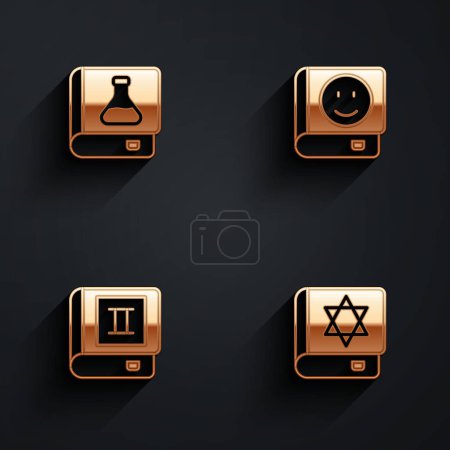 Illustration for Set Chemistry book Book and Jewish torah icon with long shadow. Vector. - Royalty Free Image