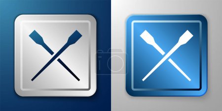 Illustration for White Food chopsticks icon isolated on blue and grey background. Wooden Korean sticks for Asian dishes. Oriental utensils. Silver and blue square button. Vector - Royalty Free Image