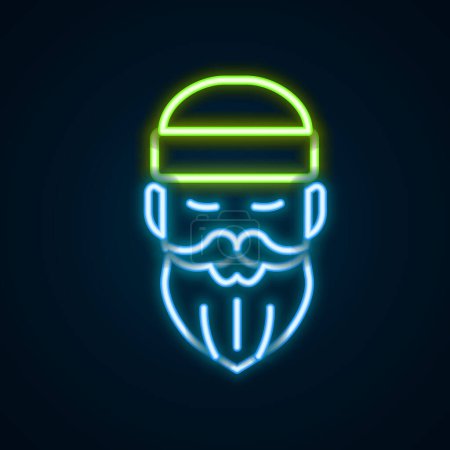 Illustration for Glowing neon line Bearded lumberjack man icon isolated on black background. Colorful outline concept. Vector - Royalty Free Image