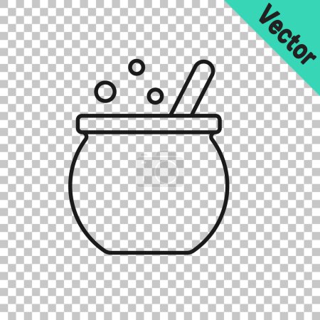 Illustration for Black line Halloween witch cauldron icon isolated on transparent background. Happy Halloween party.  Vector - Royalty Free Image
