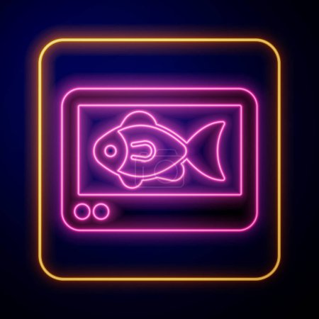 Ilustración de Buscador de peces de neón brillante eco icono del sonar aislado sobre fondo negro. Equipo electrónico para la pesca. Vector - Imagen libre de derechos