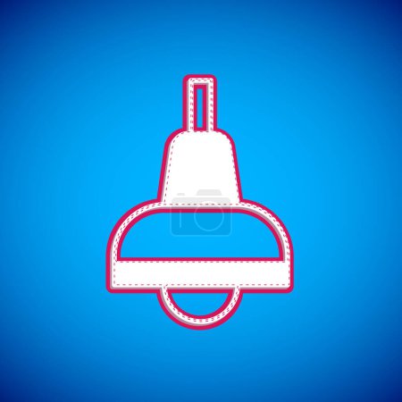 White Lamp hanging icon isolated on blue background. Ceiling lamp light bulb.  Vector