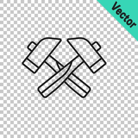 Illustration for Black line Crossed hammer icon isolated on transparent background. Tool for repair. Vector. - Royalty Free Image