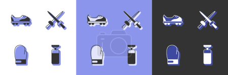 Ilustración de Set Punching bag Zapatos de fútbol Guante de boxeo y esgrima icono. Vector. - Imagen libre de derechos