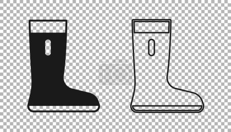 Illustration for Black Waterproof rubber boot icon isolated on transparent background. Gumboots for rainy weather, fishing, gardening.  Vector - Royalty Free Image