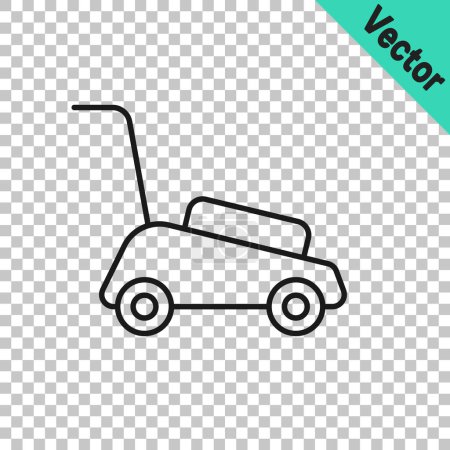 Illustration for Black line Lawn mower icon isolated on transparent background. Lawn mower cutting grass.  Vector - Royalty Free Image