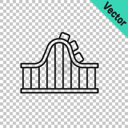 Illustration for Black line Roller coaster icon isolated on transparent background. Amusement park. Childrens entertainment playground, recreation park.  Vector - Royalty Free Image