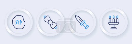 Illustration for Set line Candlestick, Dagger, Bow tie and Magic runes icon. Vector - Royalty Free Image