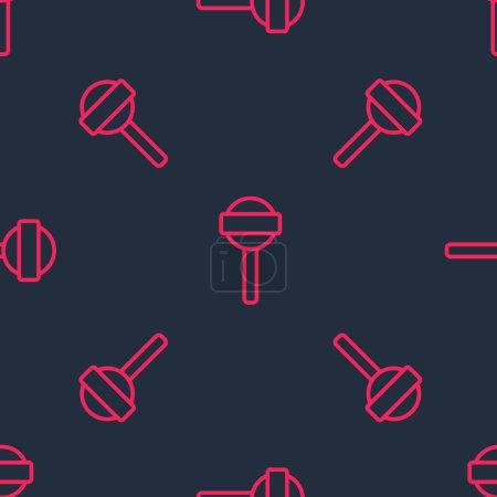 Ilustración de Línea roja Lollipop icono aislado patrón sin costuras sobre fondo negro. Comida, delicioso símbolo. Vector - Imagen libre de derechos