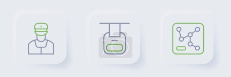 Illustration for Set line Railway map, Cable car and Train conductor icon. Vector - Royalty Free Image