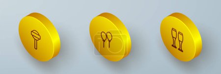 Ilustración de Set lollipop línea isométrica, globos con cinta y bolos icono pin. Vector - Imagen libre de derechos