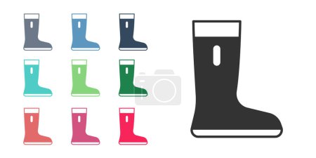 Illustration for Black Waterproof rubber boot icon isolated on white background. Gumboots for rainy weather, fishing, gardening. Set icons colorful. Vector - Royalty Free Image